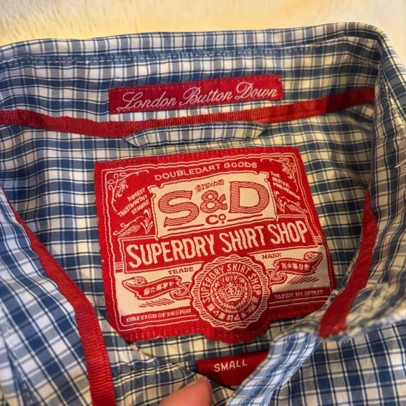 Superdry Blue and White Gingham London Button Down Shirt - Picture 3 of 12